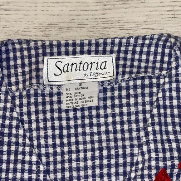EUC Vintage 90s Santoria Blue Gingham Anchor Embroidered Cotton Linen Vest Small - Picture 2 of 5